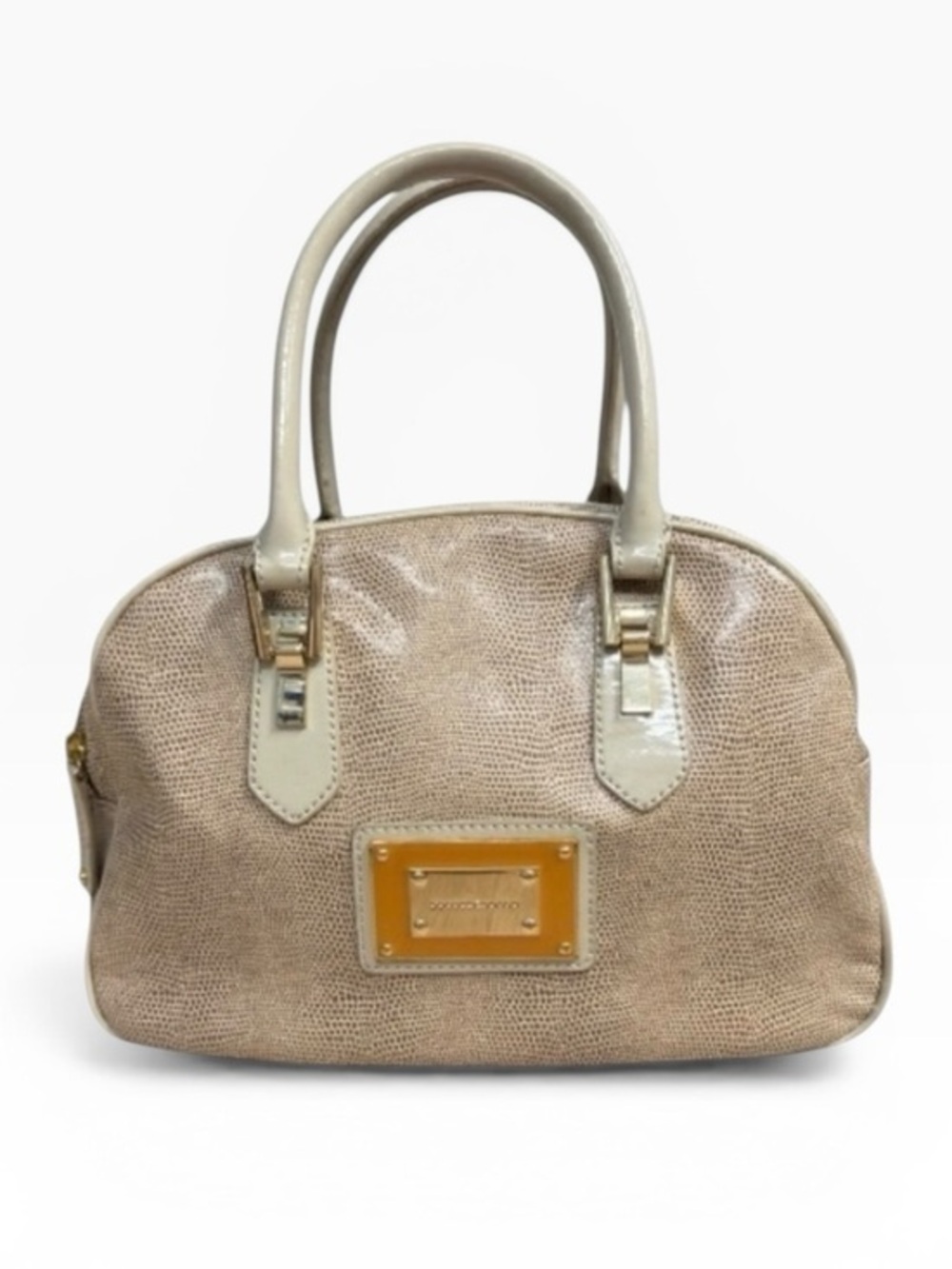 Roccobarocco Beige Gold Textured Satchel Chain Crossbody Bag Medium